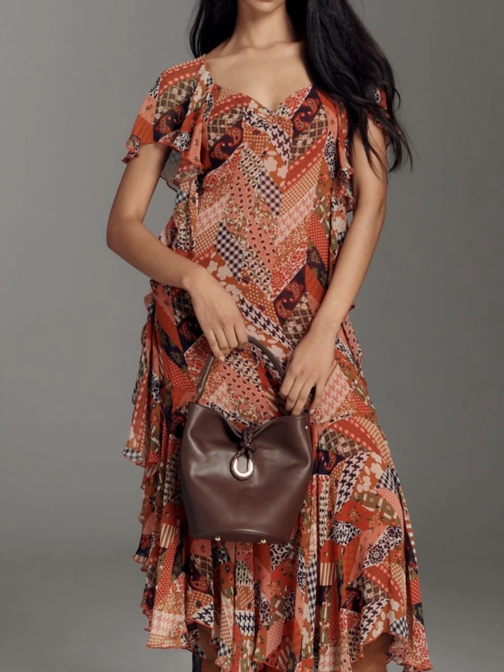 Love The Label Belinda Asymmetrical Ruffle Dress Anthropologie Boho NEW Medium
